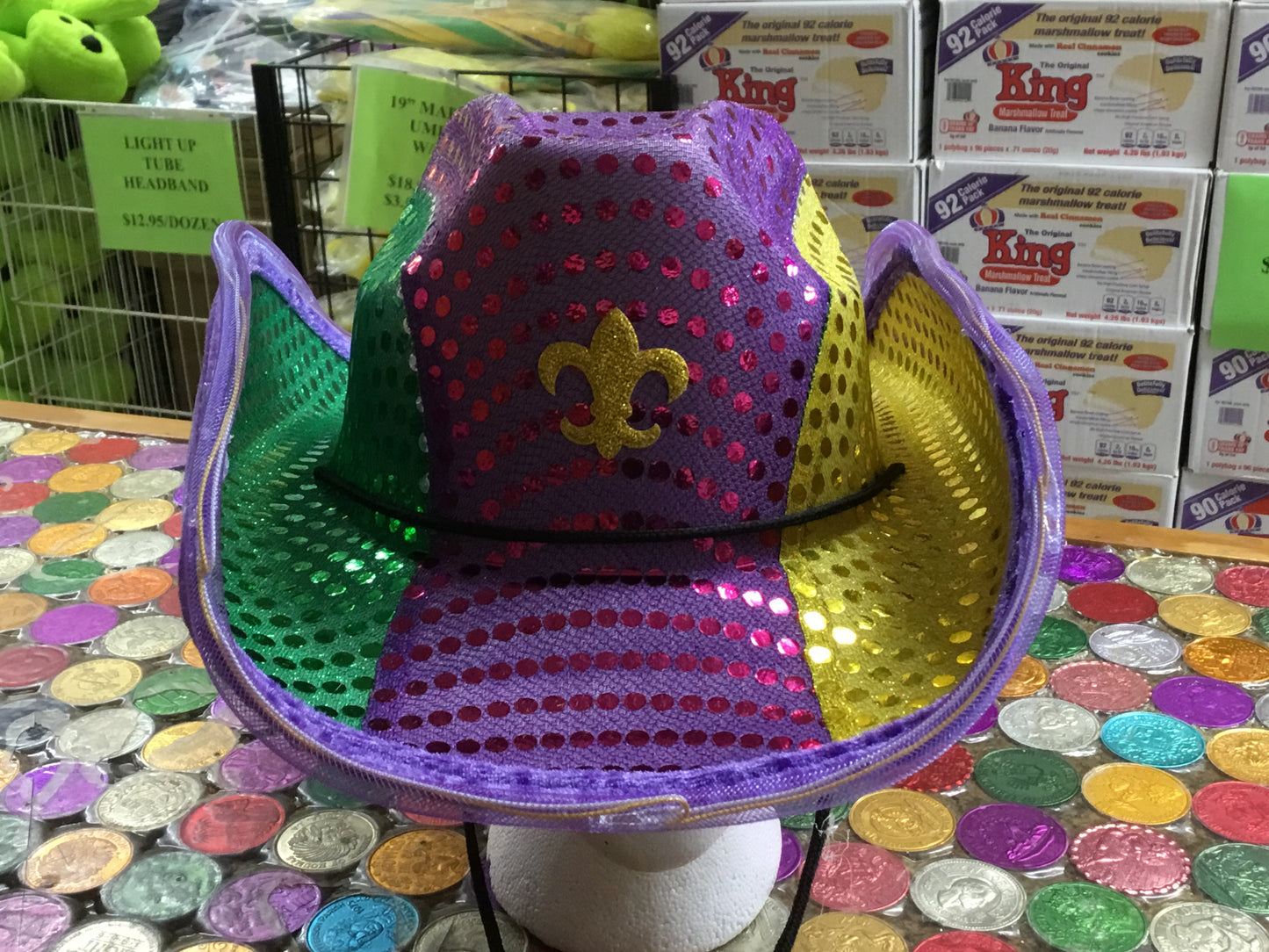 MARDI GRAS SEQUIN LIGHT UP WESTERN HAT