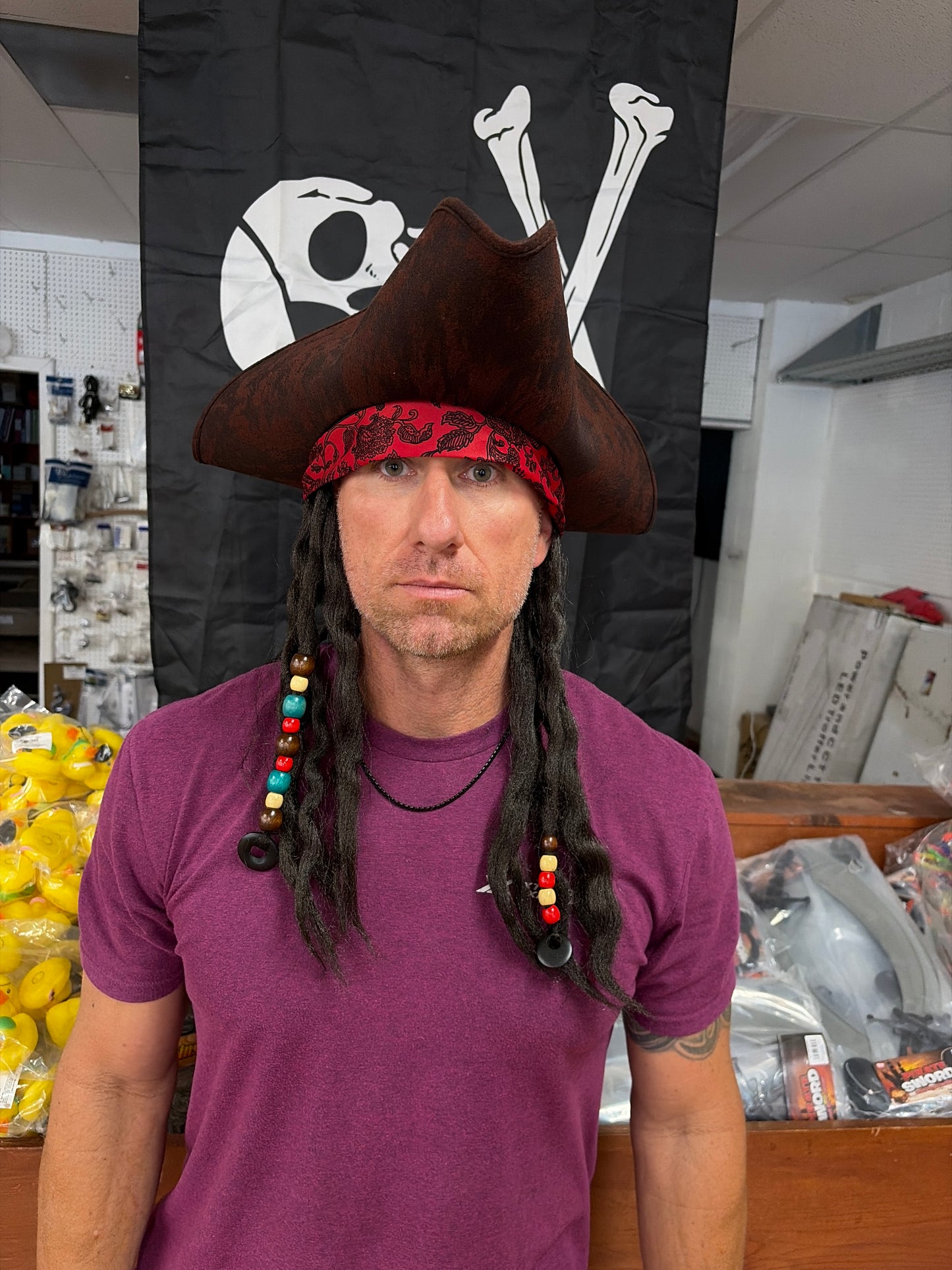 PIRATE TRICORN HAT WITH DREADLOCKS