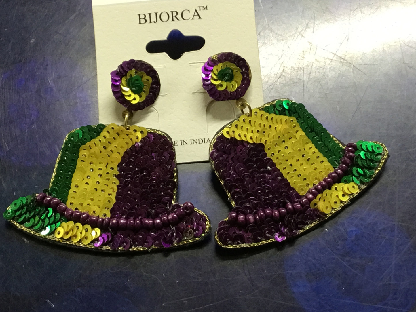 Mardi Gras Sequin Hat Post Earrings