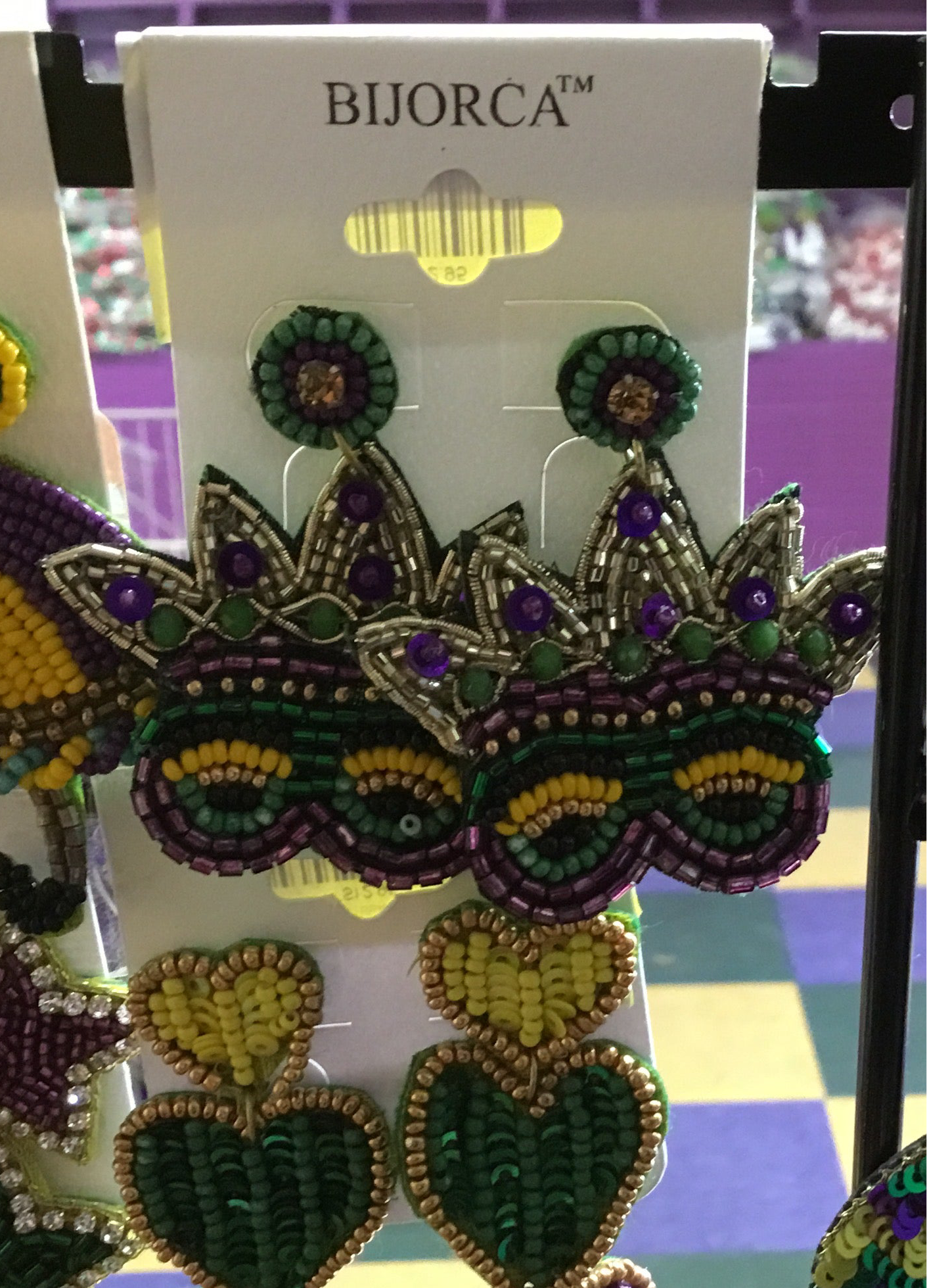 MARDI GRAS SEED BEAD MASK POST EARRINGS