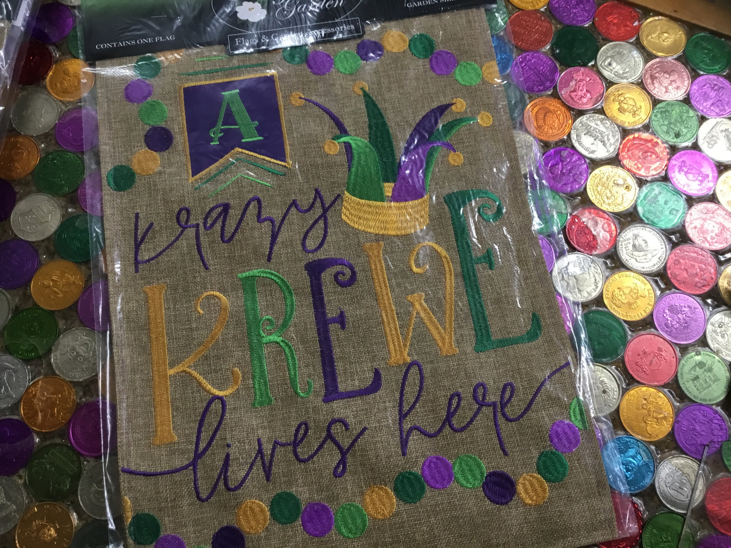 A KRAZY KREWE LIVES HERE GARDEN FLAG