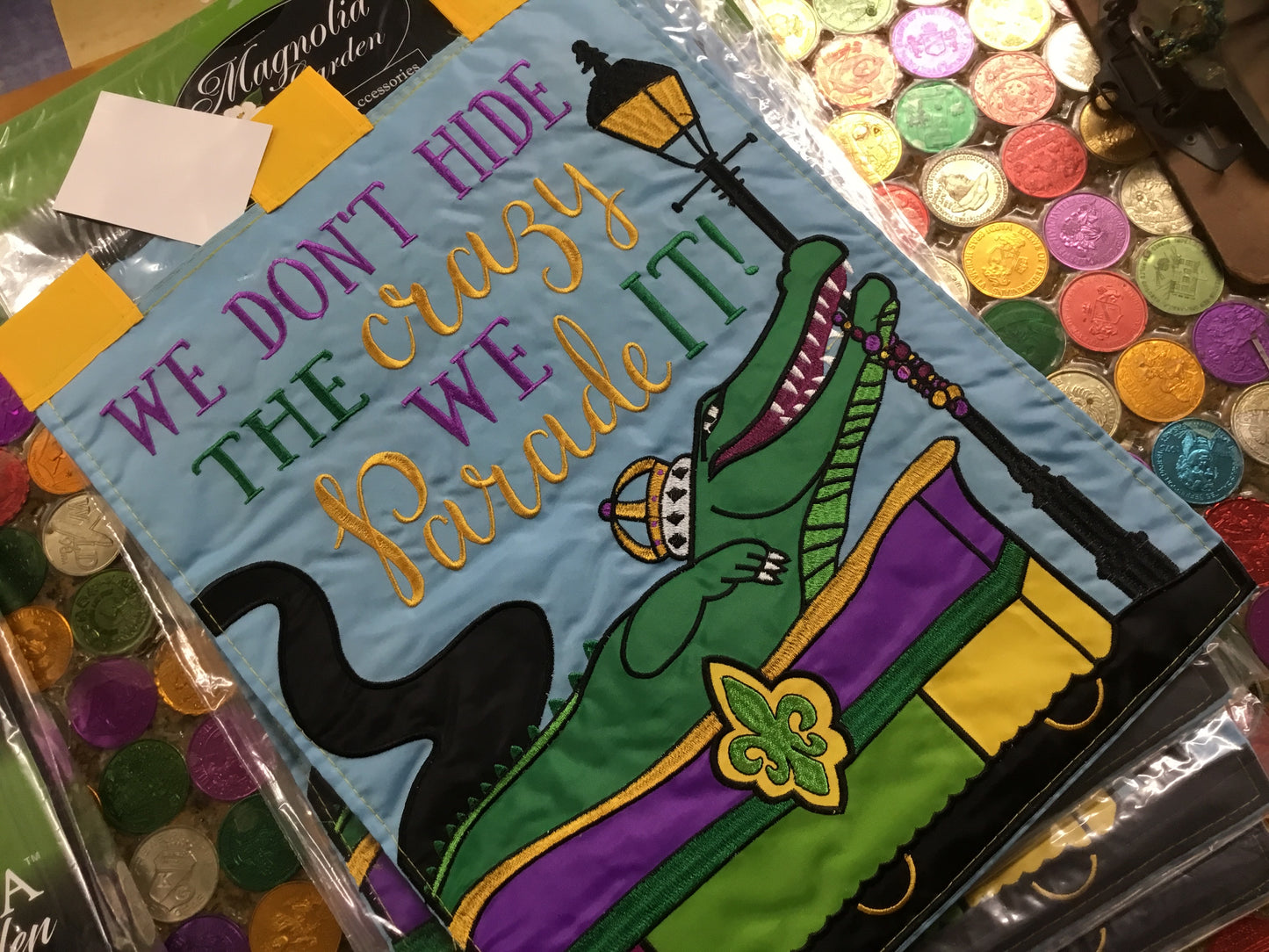 WE PARADE OUR CRAZY GATOR FLOAT GARDEN FLAG