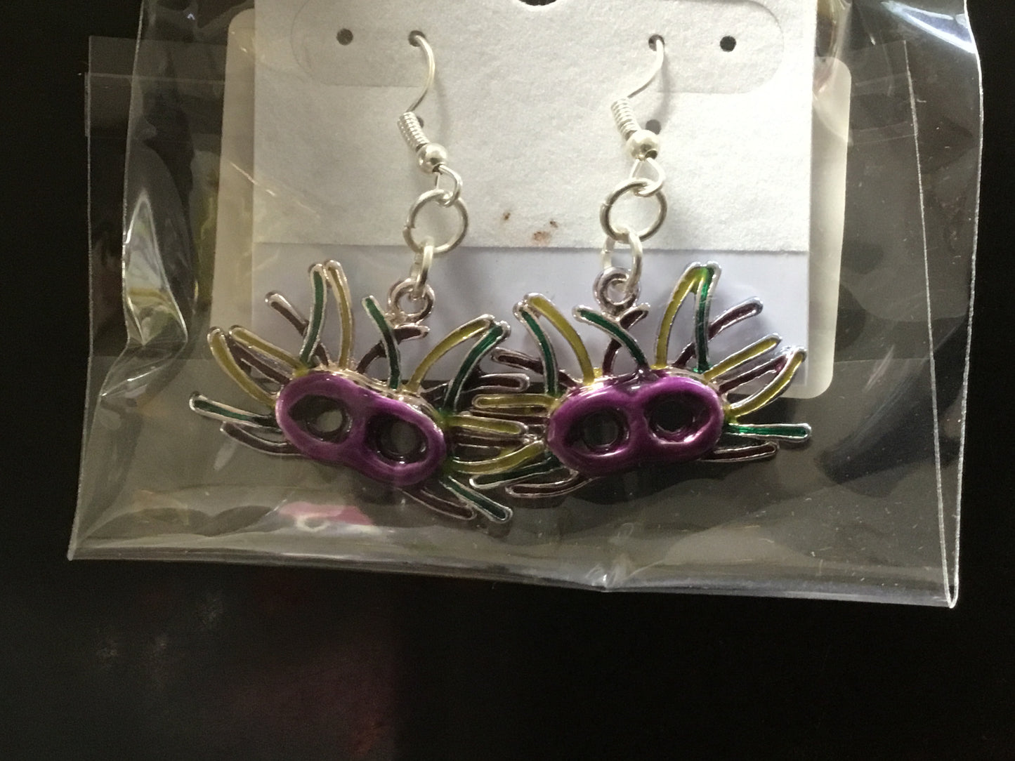 Feather Face Mask Hook Earrings