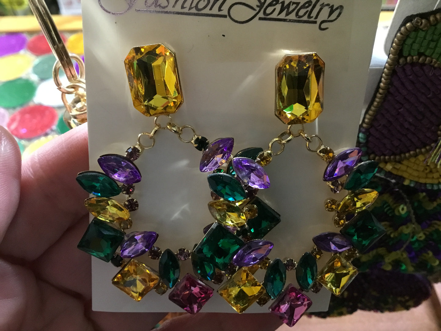 ROUND MARDI GRAS STONE EARRING