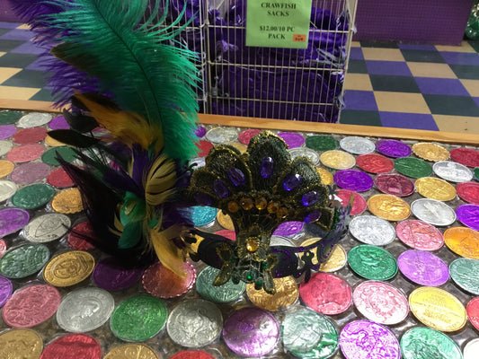 GREEN MASK WITH GEM & FEATHERS