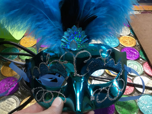METALLIC FEATHER MASK TURQUOISE