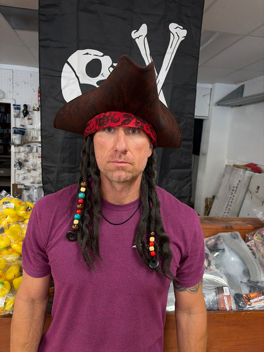 PIRATE TRICORN HAT WITH DREADLOCKS