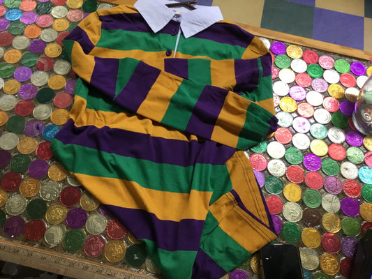 MARDI GRAS STRIPED POLO DRESS-LARGE