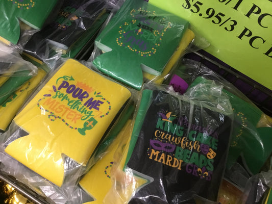 MARDI GRAS CAN HOLDERS 3 PC