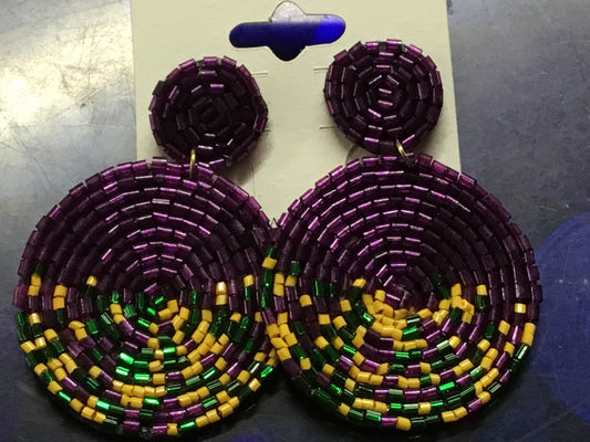 Mardi Gras Seed Bead Round Post Earrings