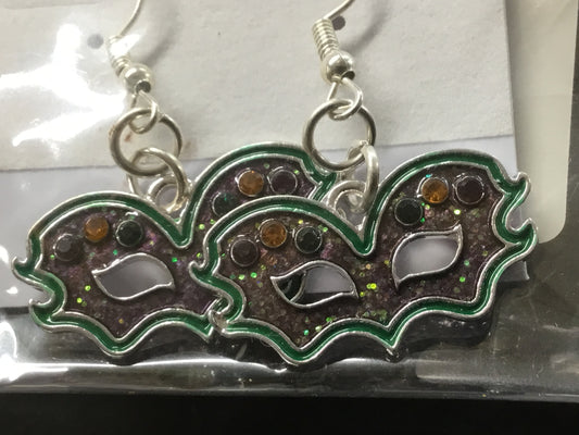 Mardi Gras Crystal Mask Hook Earrings