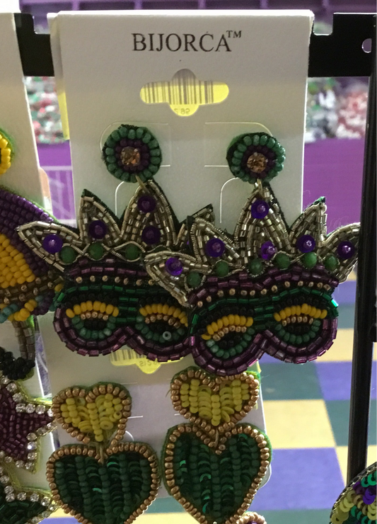 MARDI GRAS SEED BEAD MASK POST EARRINGS