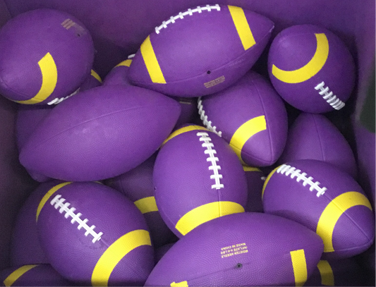 CASE PURPLE & GOLD RUBBER FOOTBALL 25 PCS