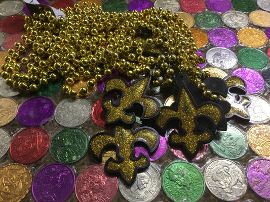 BLACK & GOLD GLITTER FDL MEDALLION ON GOLD BEAD