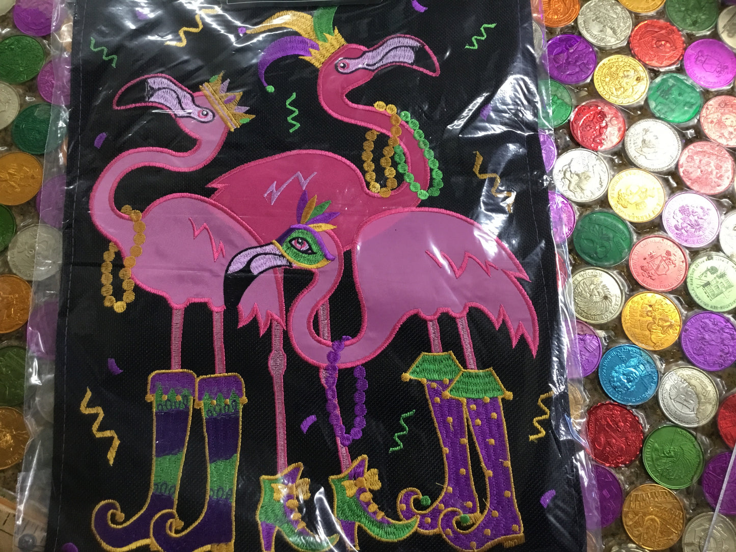 MARDI GRAS FLAMINGO GARDEN FLAG