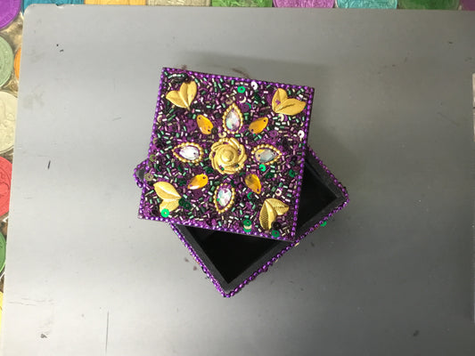 SQUARE JEWELED PURPLE BOX 3.5"