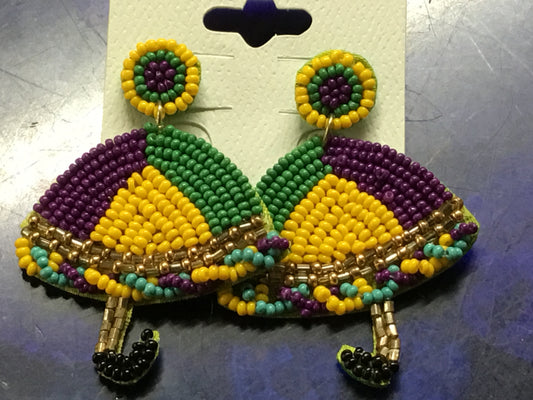 Mardi Gras Seed Bead Umbrella Earrings