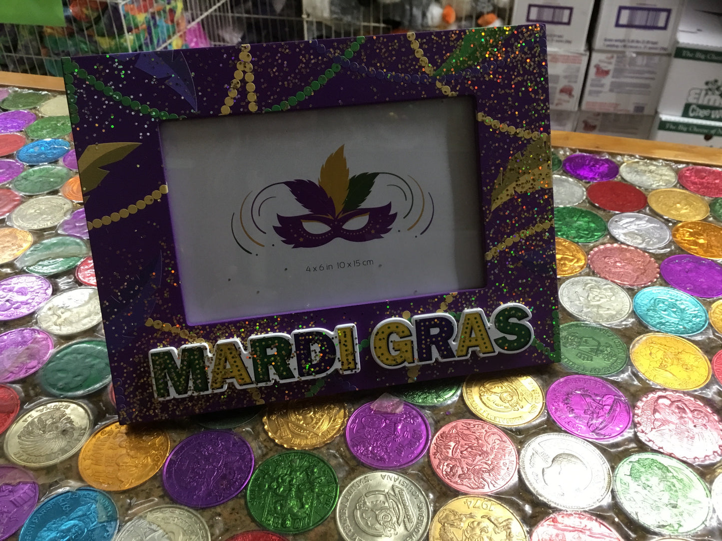 MARDI GRAS BEAD & FEATHER FRAME