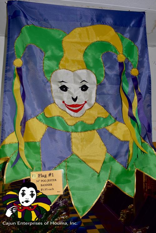 Jester Ruffle Banner PURPLE GREEN & GOLD JESTER BANNER – Cajun Mardi Gras