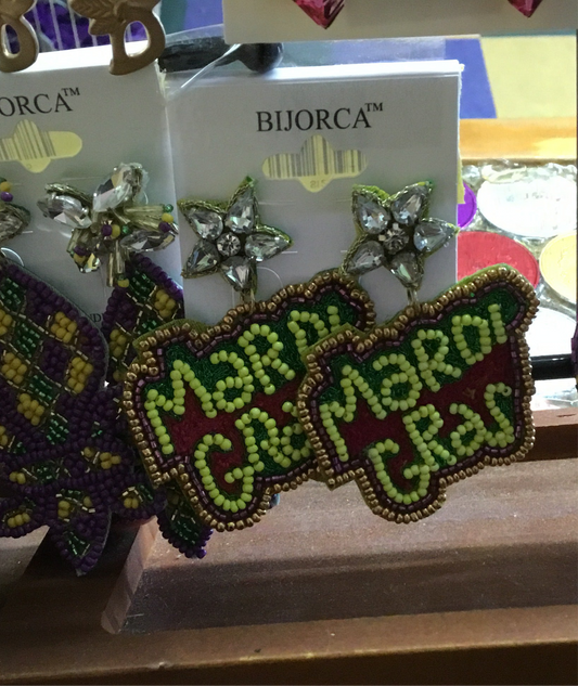 MARDI GRAS SEED BEAD "SIGN" POST EARRINGS
