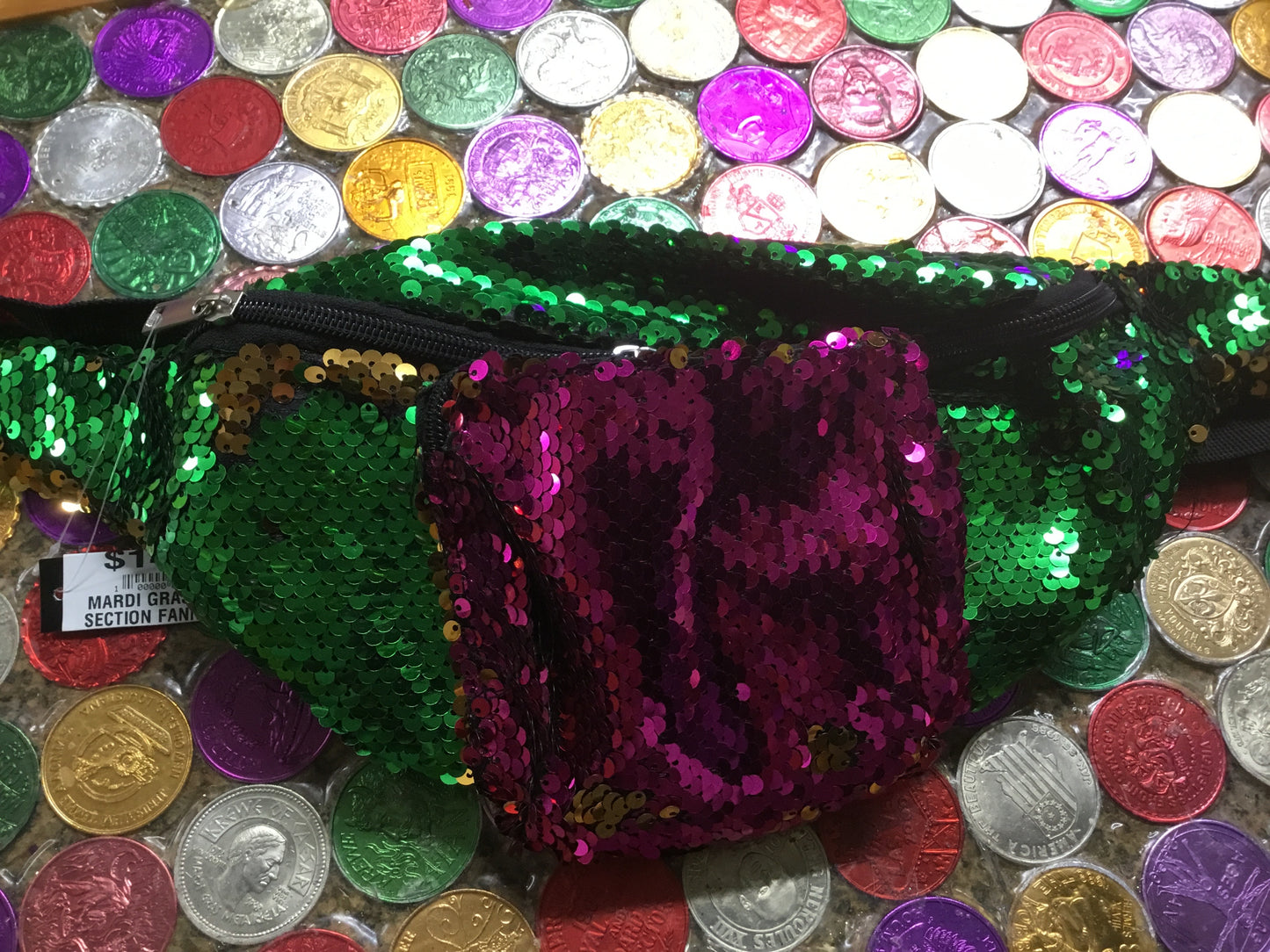 MARDI GRAS SEQUIN SECTION FANNY PACK