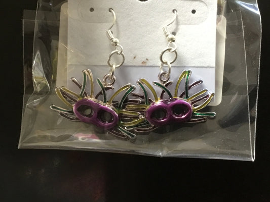 Feather Face Mask Hook Earrings