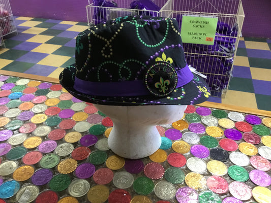 BLACK FEDORA WITH BEADS AND FLEUR DE LIS