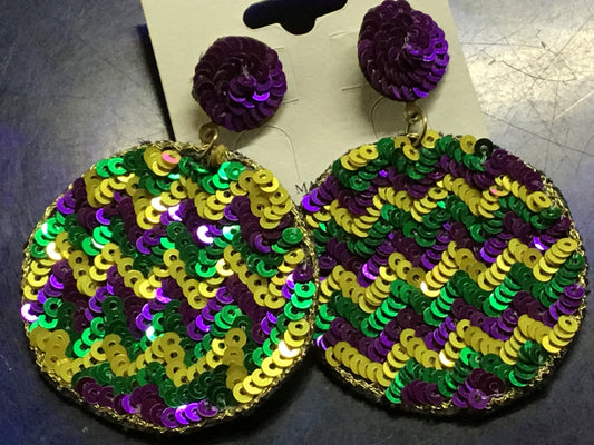 Mardi Gras Sequin Chevron Round Post Earrings