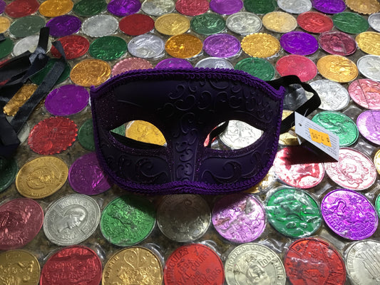 PURPLE EMBOSSED GLITTER TRIM HALF MASK