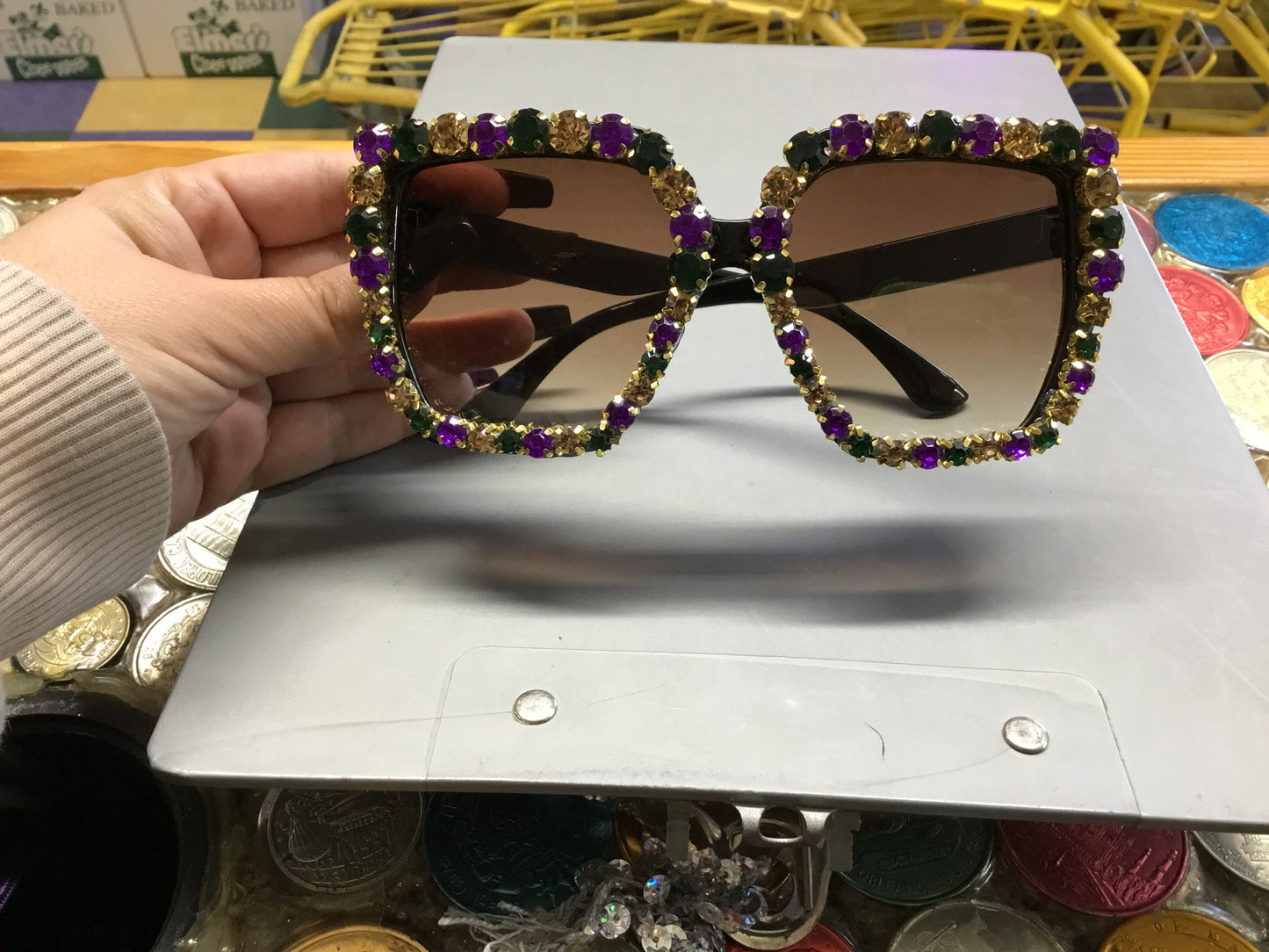 LARGE MARDI GRAS RHINESTONE SUNGLASSES
