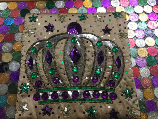 GOLD PILLOW WITH BEADED CROWN