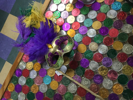 ASSORTED COLORED MARDI GRAS FEATHER MASK WITH STICK