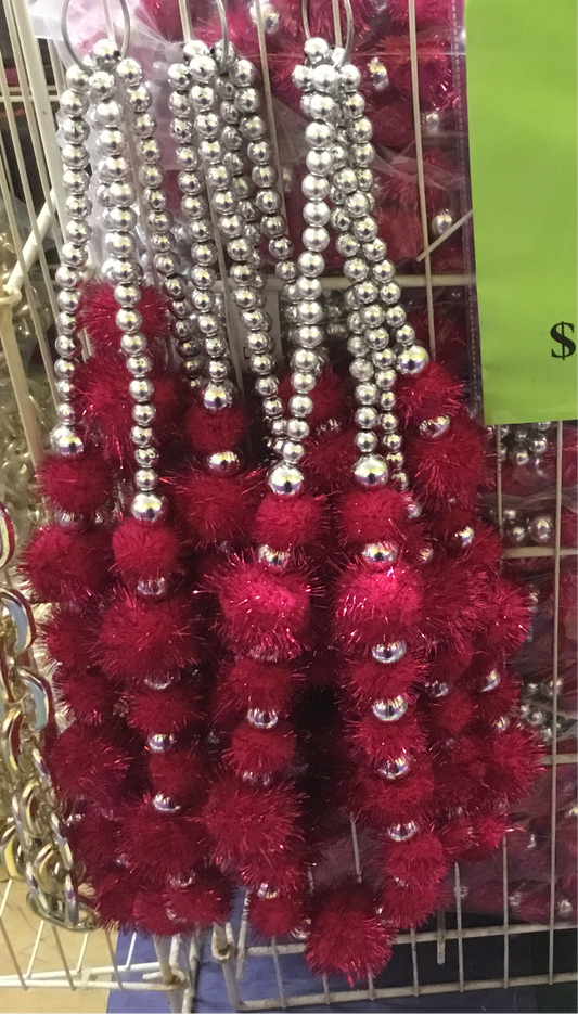 TINSEL POM POM BEAD HOT PINK
