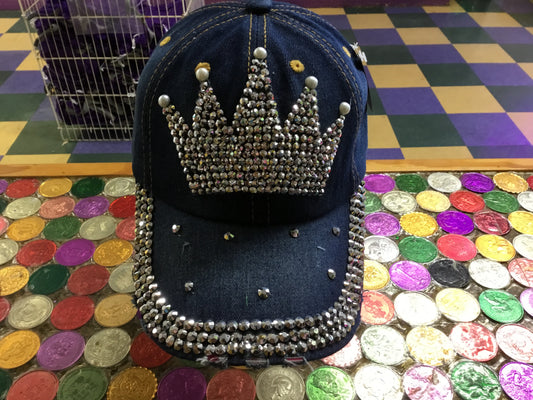CRYSTAL CROWN DENIM BALL CAP