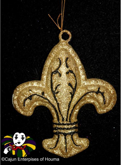 6" GLITTERY FLEUR DE LIS IN  BLACK & GOLD