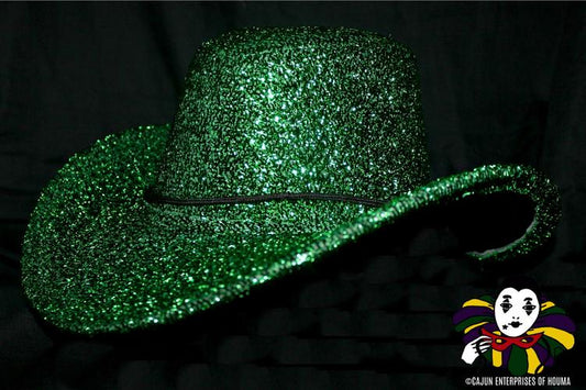 GREEN GLITTER COWBOY HAT