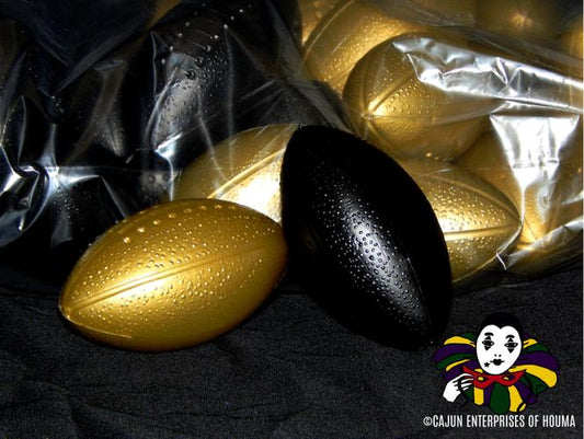 CASE BLACK & GOLD PLASTIC FOOTBALL 4" 72 DZ