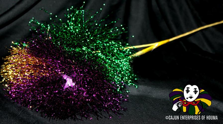 29" PURPLE GREEN AND GOLD SOLID POM POM