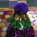 SEQUIN MARDI GRAS BEANIE WITH PURPLE POMPOM
