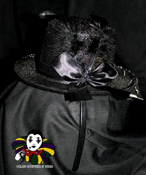 MINI BLACK GLITTER TOP HAT W/FEATHER