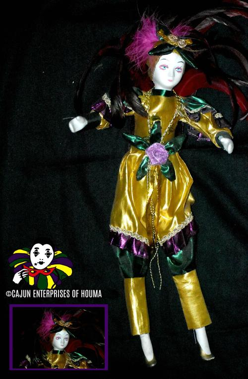 PORCELAIN DOLL w/FEATHERS 18"